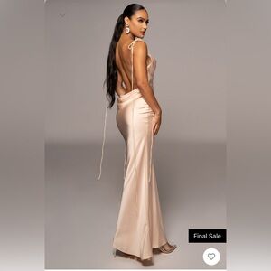 JLUXLABEL champagne irresistible satin maxi dress